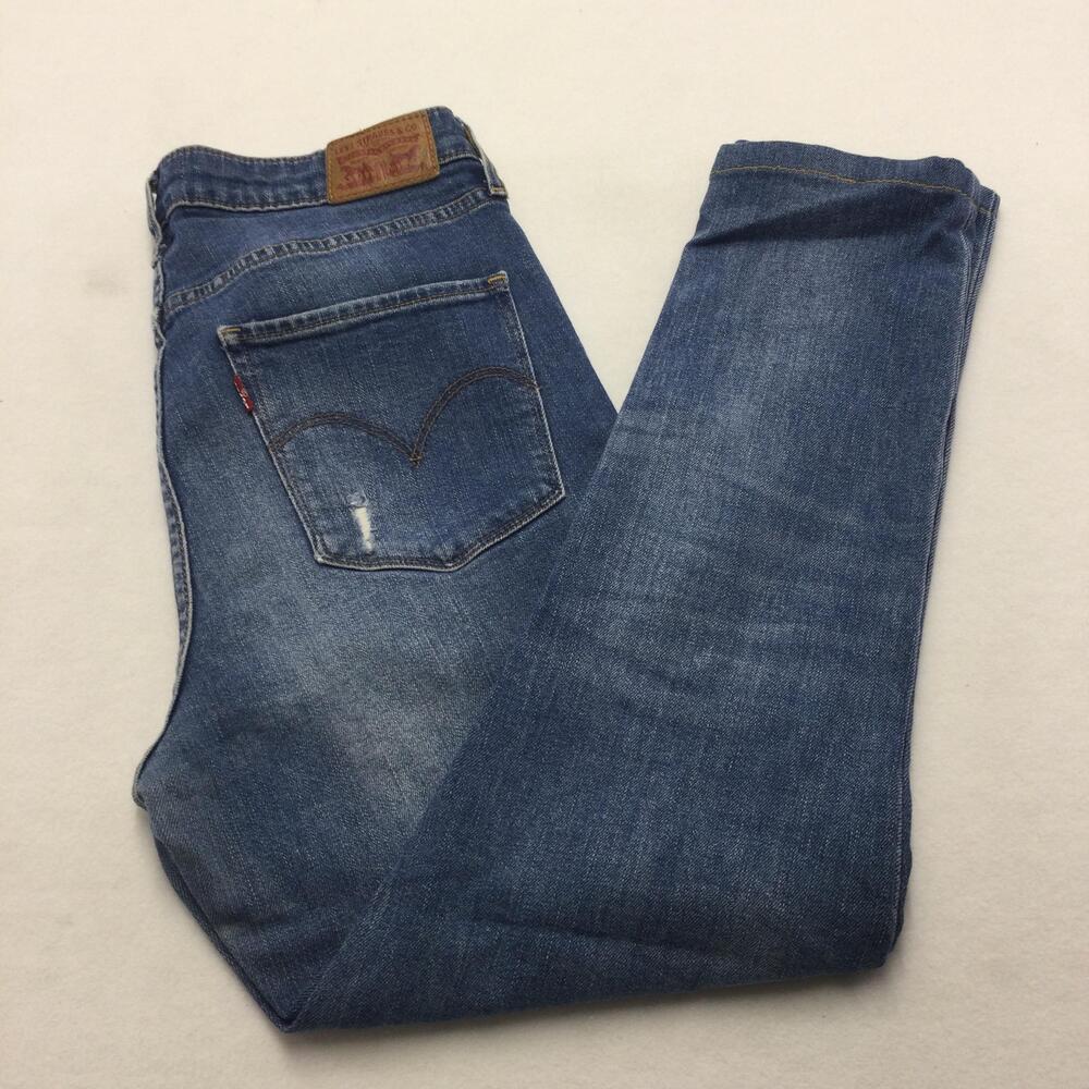Levis 721 High Rise Skinny Jeans Womens 30 Blue Medium Wash Distressed Denim